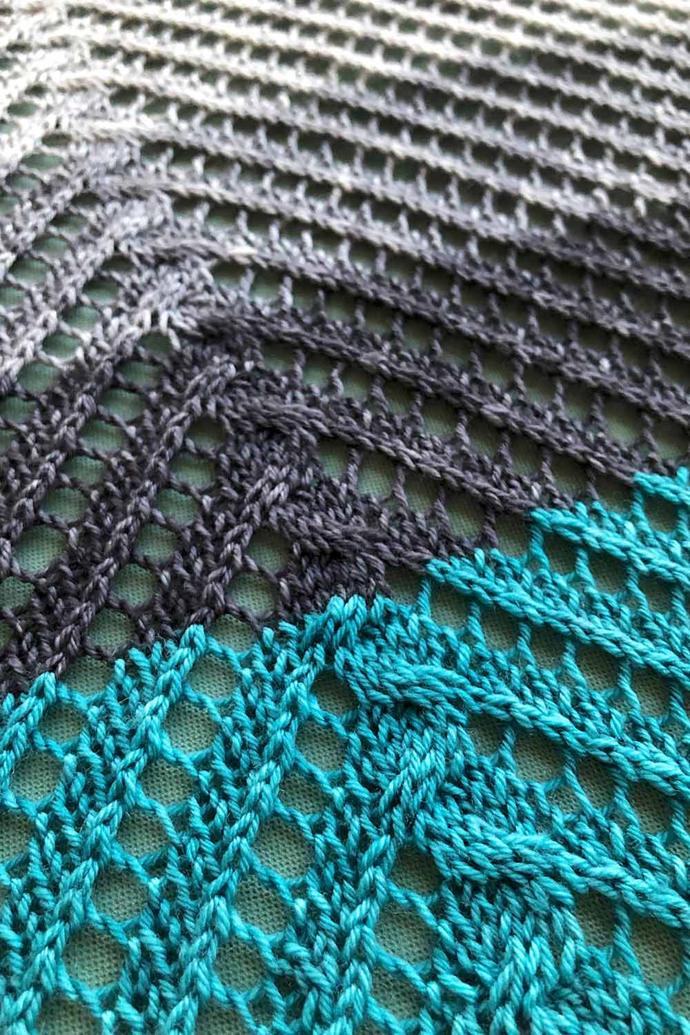 Detail shot of cable with angled lines of eyelet radiating off each twist of the cable.
