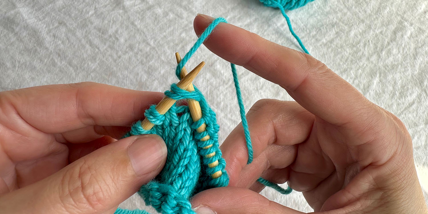 Both strands of twin stitch are being knit together.